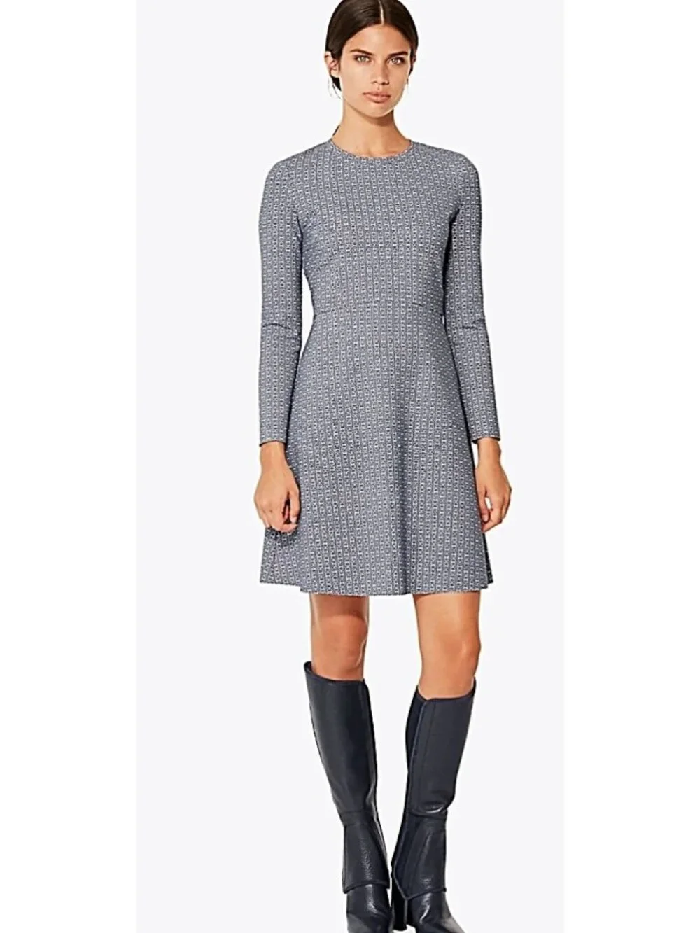Tory Burch Blue Corinne Grey Blue Chain link Print Dress Size Large Ponte Prep